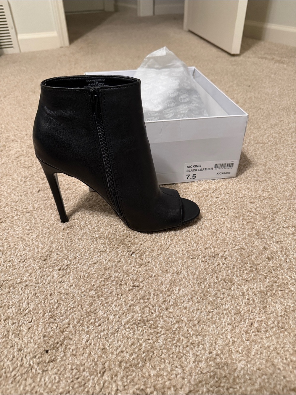 Steve Madden Black Leather Peep-Toe Stiletto Ankle Bootie